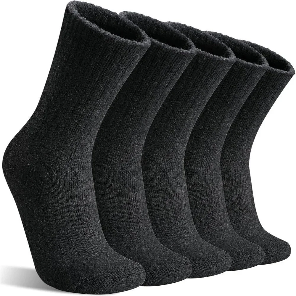 5 Pairs Women's Merino Wool Socks Hiking Warm Winter Thick Thermal Crew Black